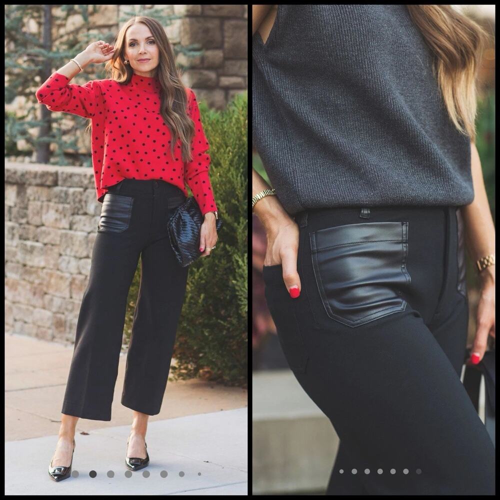 NWT Maeve‎ Anthropologie Colette Pants Sz 33T Black Crop Wide Leg Merrick White
